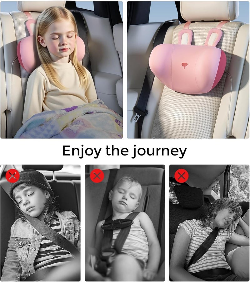 BEBAS Car Neck Pillow Travel - Adjustable Memory Foam Neck Support Pillow for Sleeping, Breathable & Machine Washable Cover, Soft Support for Adults & Kids - Gift (Pink - Rabbit) - Image 5